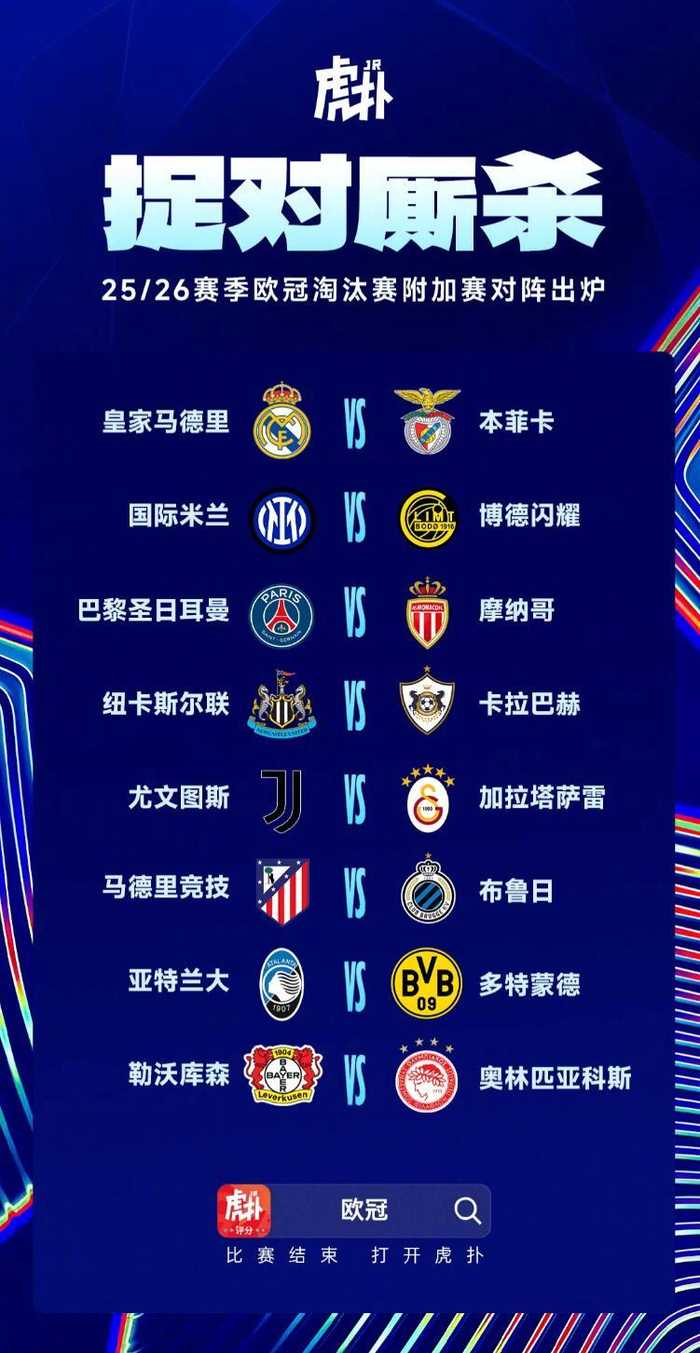 欧冠附加赛抽签揭晓，皇马对阵本菲卡